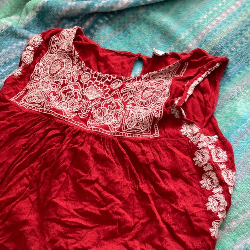 Red forever 21 shirt with white accents